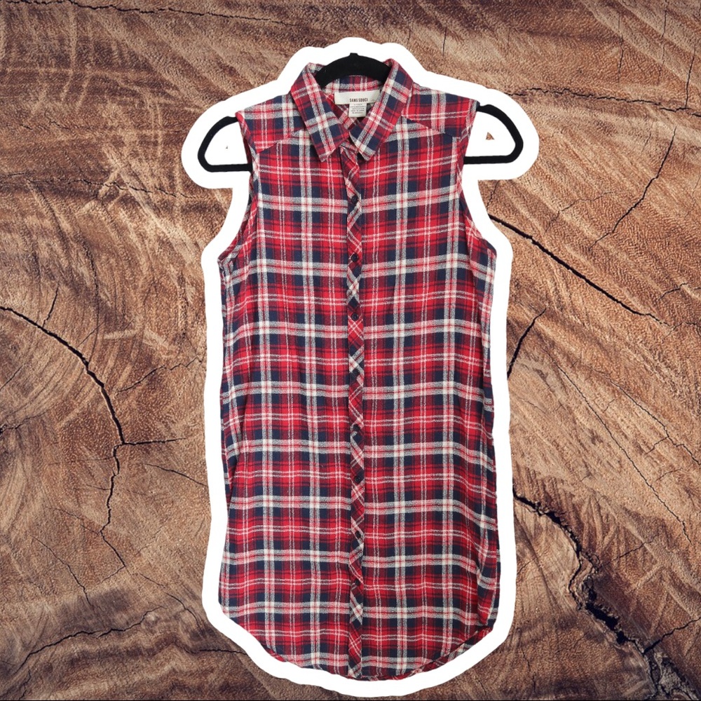 Plaid button up tank dress